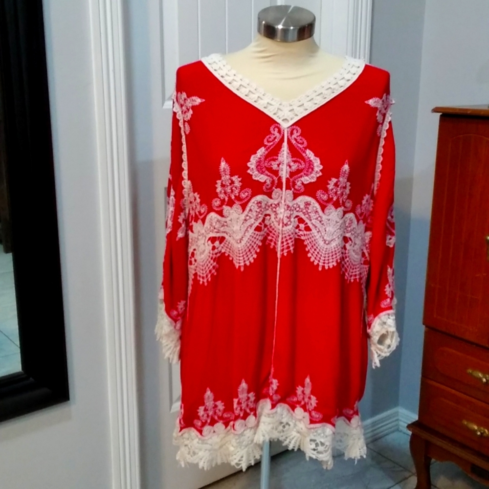Women's Red shirt with lace, brand est.1946